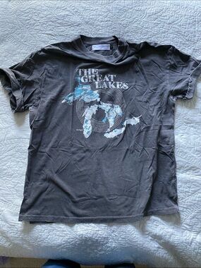 Juniors Oversized Great Lakes Tee with Rolled Sleeves - Charcoal Gray Size S